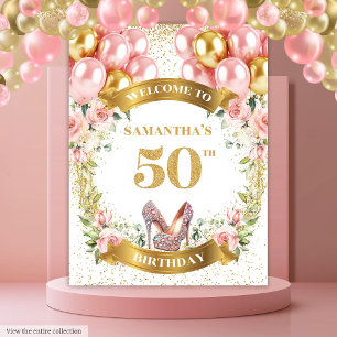 Tenture Bannière Chic 50th Birthday Pink Heels Parties sci