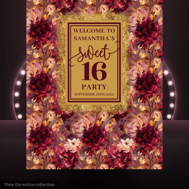 Tenture Bannière Chic Sweet 16 Blush Burgundy Gold Décor (Chic Sweet 16 Blush Burgundy Gold Decor Banner)