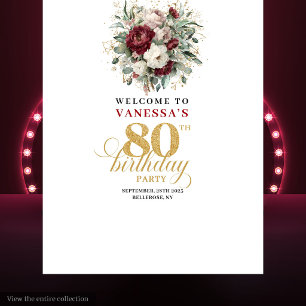 Tenture Bannière d'anniversaire 80 ans Burgundy Chic Blush