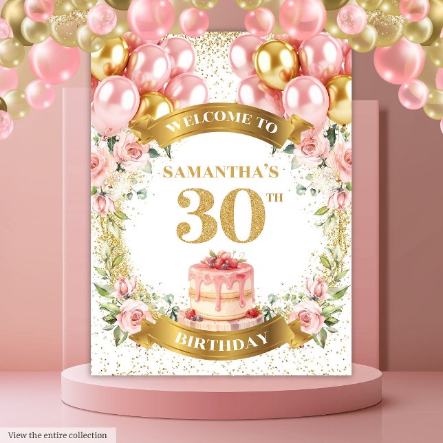 Tenture Bannière d'anniversaire Blush Gold pour 30 ans cha (Charming 30th Birthday Blush Gold Birthday Banner)
