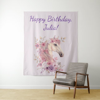 Tenture Bannière d'anniversaire Cheval Fleurs et Poneys Mi