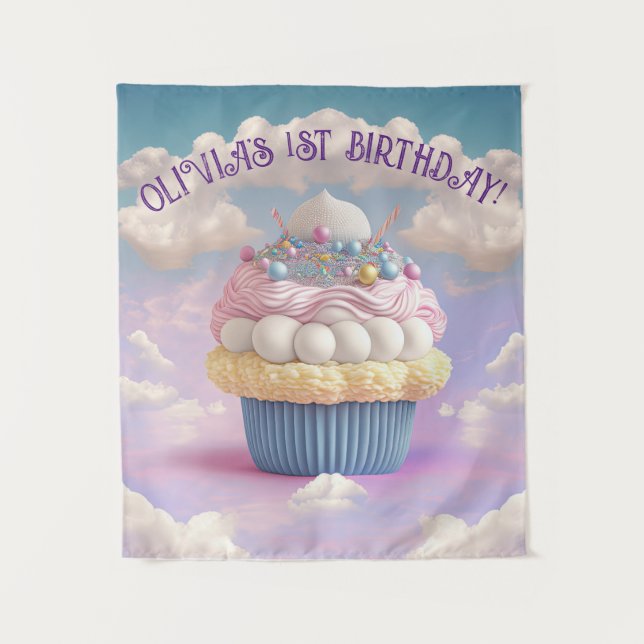 Tenture Bannière d'anniversaire Cupcake Pastels Mignons  (Devant)