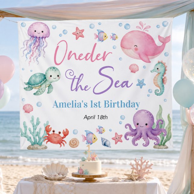 Tenture Bannière d'anniversaire de créatures océaniques mi (Créateur téléchargé)
