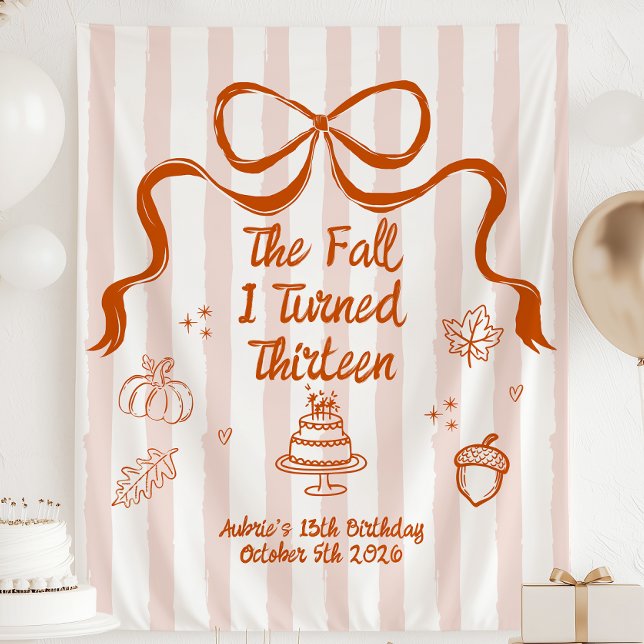 Tenture Bannière d'anniversaire des 13 ans de l'automne (Personalized The Fall I Turned Thirteen Birthday Tapestry Banner | Pumpkin 13th Birthday Party Backd)