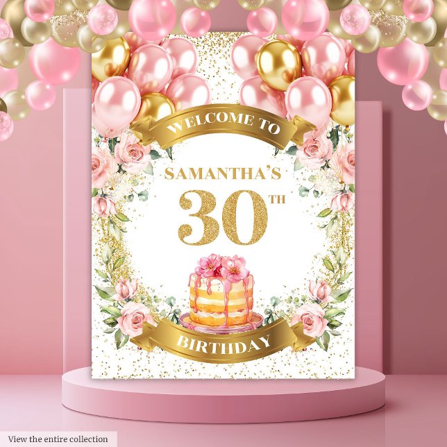 Tenture Bannière d'anniversaire élégante rose gold pour 30 (Stylish 30th Birthday Blush Gold Birthday Banner)