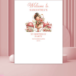 Tenture Bannière d'anniversaire Fille aux fleurs roses de