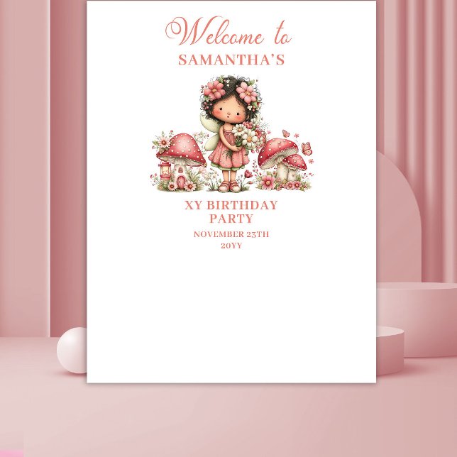 Tenture Bannière d'anniversaire Fleurs roses de la Douce F (Sweet Fairy Blush Pink Flowers Birthday Banner)