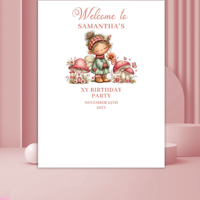 Tenture Bannière d'anniversaire Fleurs roses de la Douce F (Sweet Fairy Blush Pink Flowers Birthday Banner)