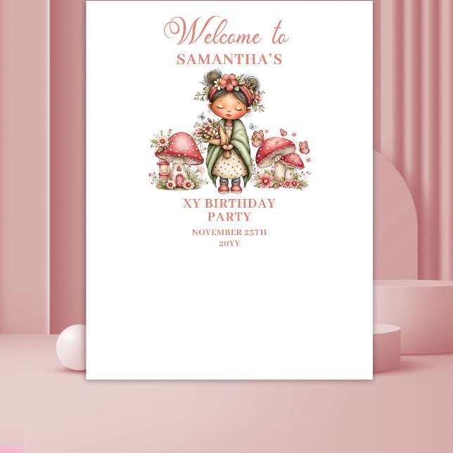 Tenture Bannière d'anniversaire florale rose de fée enchan (Blissful Fairy Pink Floral Birthday Banner)