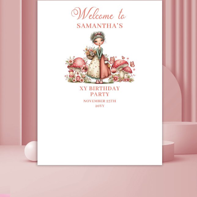 Tenture Bannière d'anniversaire florale rose de fée enchan (Blissful Fairy Pink Floral Birthday Banner)
