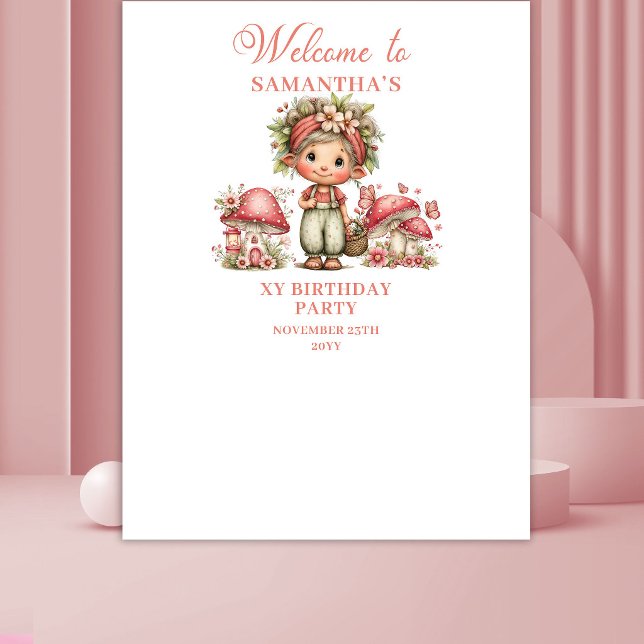 Tenture Bannière d'anniversaire florale rose fée lumineuse (Bright Fairy Blush Floral Birthday Banner)