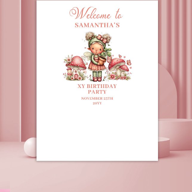Tenture Bannière d'anniversaire florale rose fée ravissant (Delightful Fairy Pink Floral Birthday Banner)