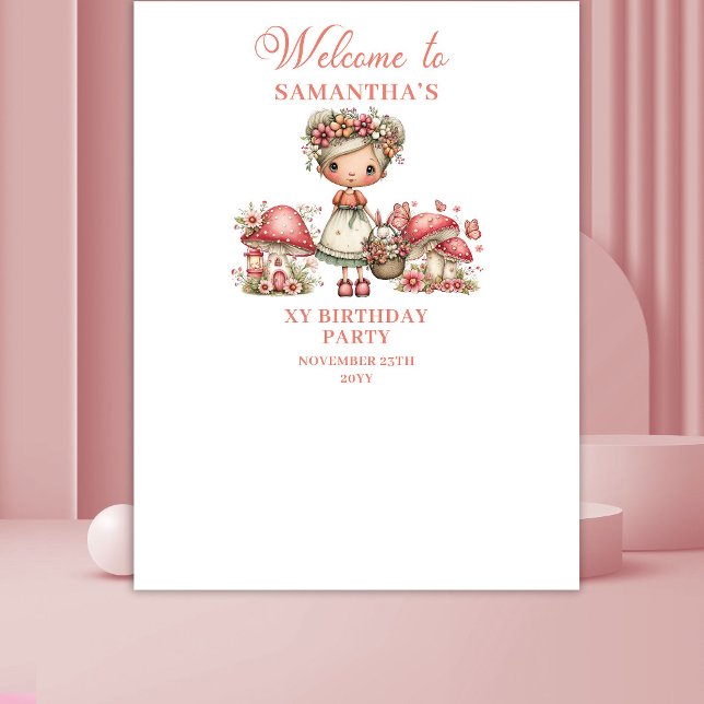 Tenture Bannière d'anniversaire florale rose Lush Fairy Bl (Lush Fairy Blush Pink Floral Birthday Banner)