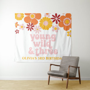 Tenture Bannière d'anniversaire Retro Floral Young Wild Th