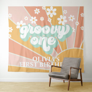Tenture Bannière d'anniversaire Retro Sunshine Groovy One