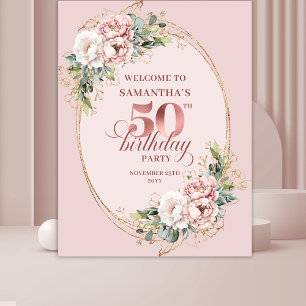 Tenture Bannière de 50e anniversaire végétale en or rose é