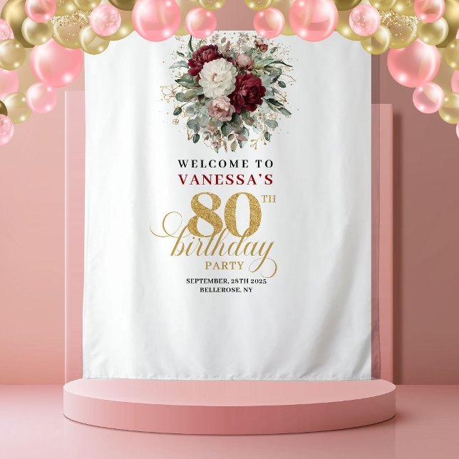 Tenture Bannière de 80e anniversaire Charmant Rose Gold (Charming Blush Gold 80th Birthday Banner)