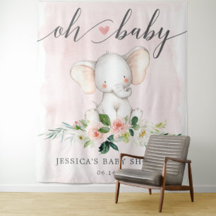Tenture Bannière de Baby Shower Éléphant Rose pour Décor d