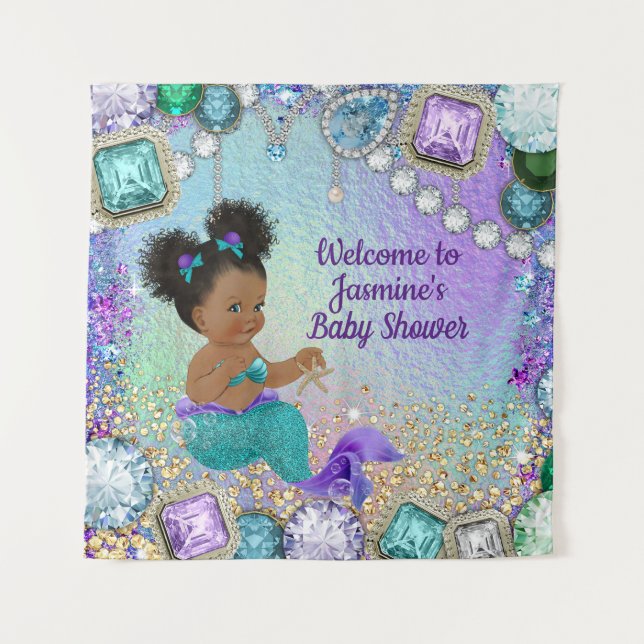 Tenture Bannière de Baby shower Jewel Afro Mermaid (Devant)