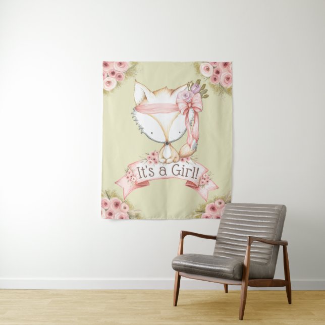 Tenture Bannière de baby shower renard fond (En situation)