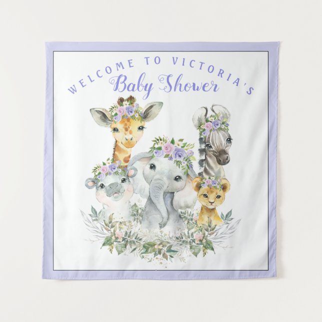 Tenture Bannière de Baby Shower Safari Violet Fond de Déco (Devant)