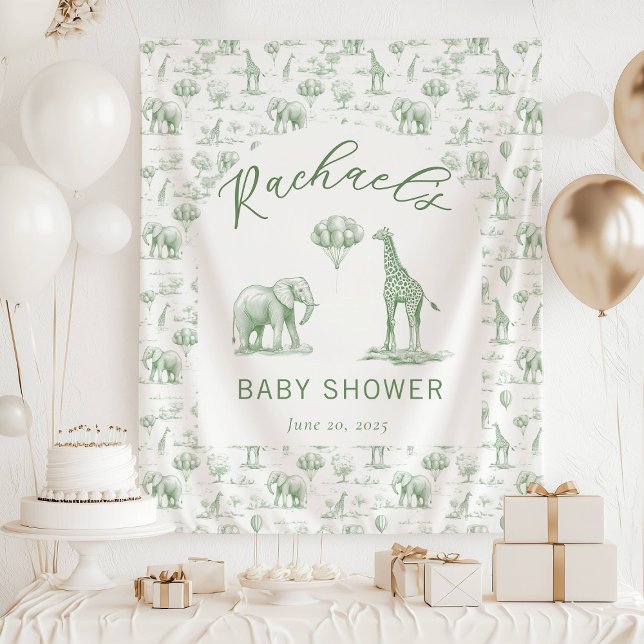 Tenture Bannière de Baby Shower Vert Sauge Safari Toile (Créateur téléchargé)