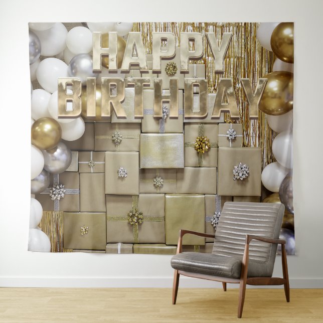 Tenture Bannière de ballons d'anniversaire en or Fond (En situation (horizontale))