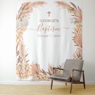 Tenture Bannière de baptême citrouille blanche Tapiz Boho 