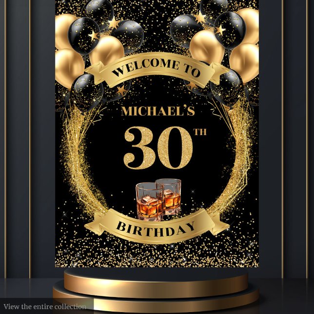 Tenture Bannière de célébration du Whiskey pour les 30 ans (Bold 30th Man Birthday Whiskey Celebration Banner Tapestry)
