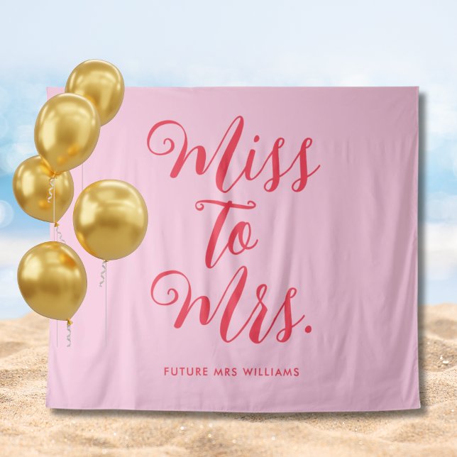 Tenture Bannière de célibataire rose et rouge de Miss à Mr (Miss to Mrs Cute Bright Pink and red Bachelorette Banner Bridal Shower Tapestry)