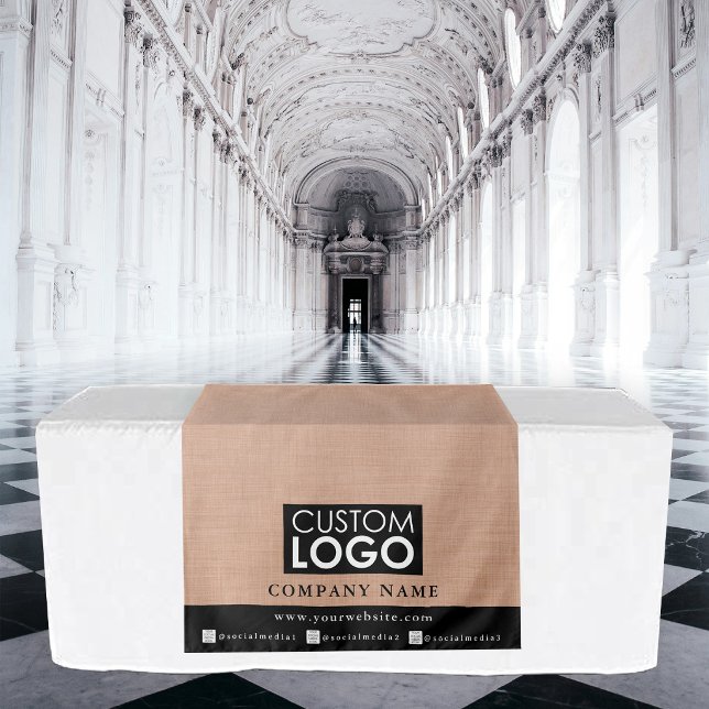 Tenture Bannière de chemin de table d'affaires en lin pêch (Business Table Runner Banner Linen Logo Peach Tapestry)