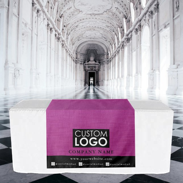 Tenture Bannière de chemin de table d'affaires en lin rose (Business Table Runner Banner Linen Logo Pink Tapestry)