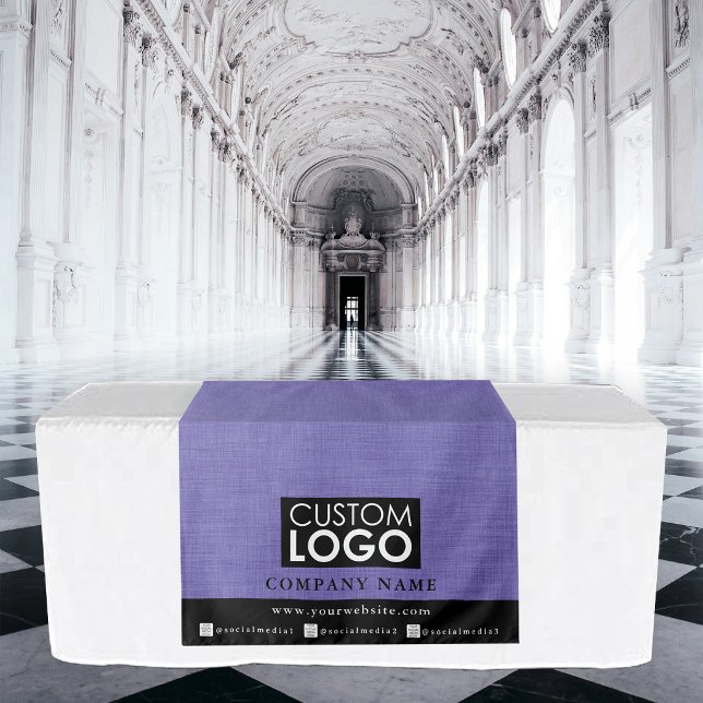 Tenture Bannière de chemin de table d'affaires en lin viol (Business Table Runner Banner Linen Logo Purple Tapestry)