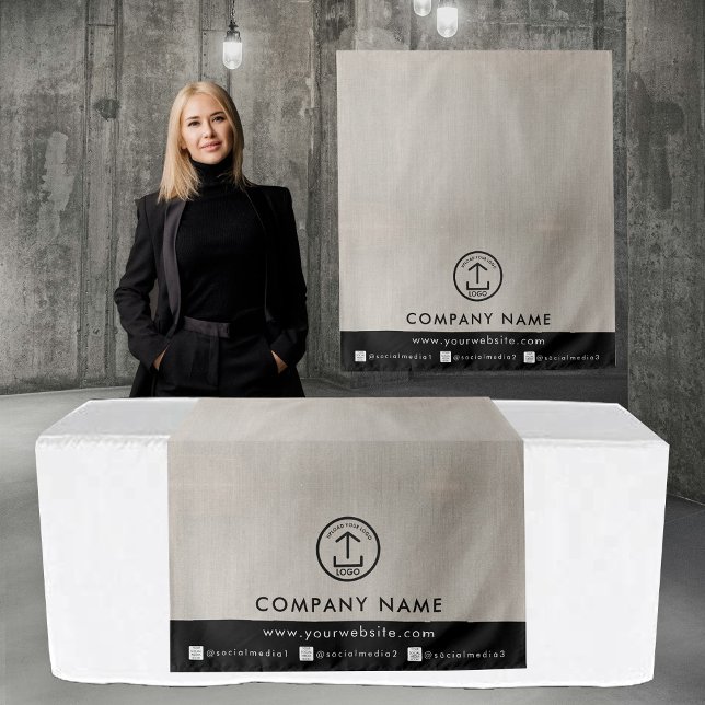 Tenture Bannière de chemin de table d'entreprise Linen Log (Business Table Runner Banner Linen Logo Social Tapestry)