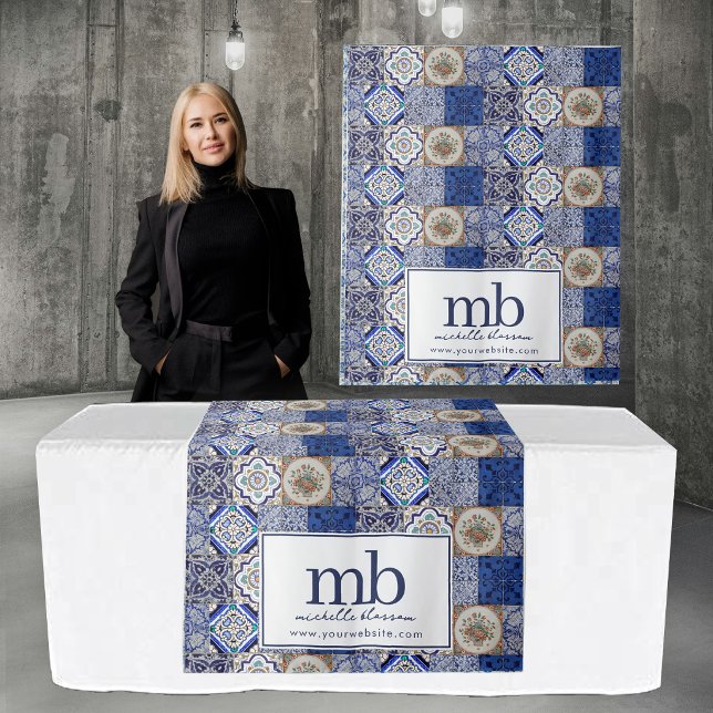 Tenture Bannière de coureur de table de Logo de carreaux p (Portuguese Tiles Logo Business Table Runner Banner Tapestry)