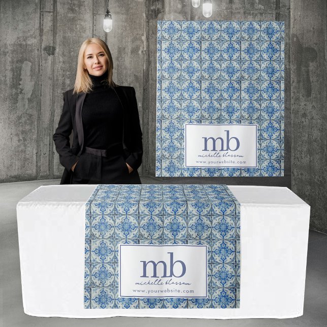 Tenture Bannière de coureur de table de Logo de carreaux p (Portuguese Tiles Logo Business Table Runner Banner Tapestry)