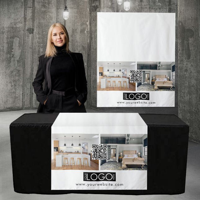 Tenture Bannière de coureur de table de photo de logo Code (Logo Photo Table Runner Banner Real Estate QR Code Tapestry)