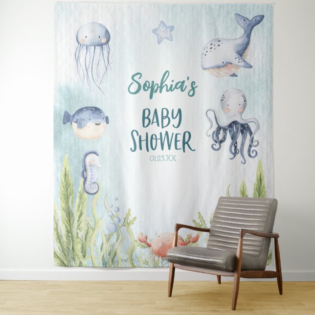 Tenture Bannière de décoration pour Baby Shower Sous l'océ (En situation)