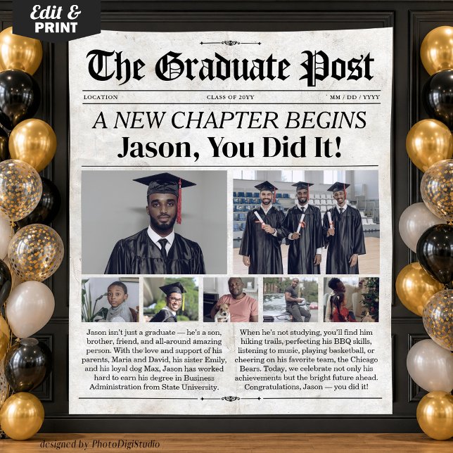 Tenture Bannière de diplômé de journal de fin d'études per (Custom Graduation Newspaper Graduate Banner Party Tapestry
)