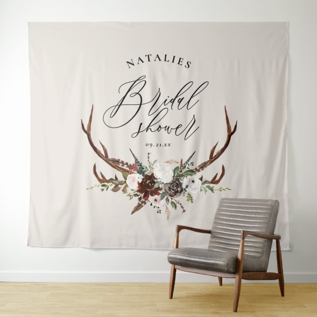 Tenture Bannière de douche de mariée florale aquarelle cer (En situation (horizontale))