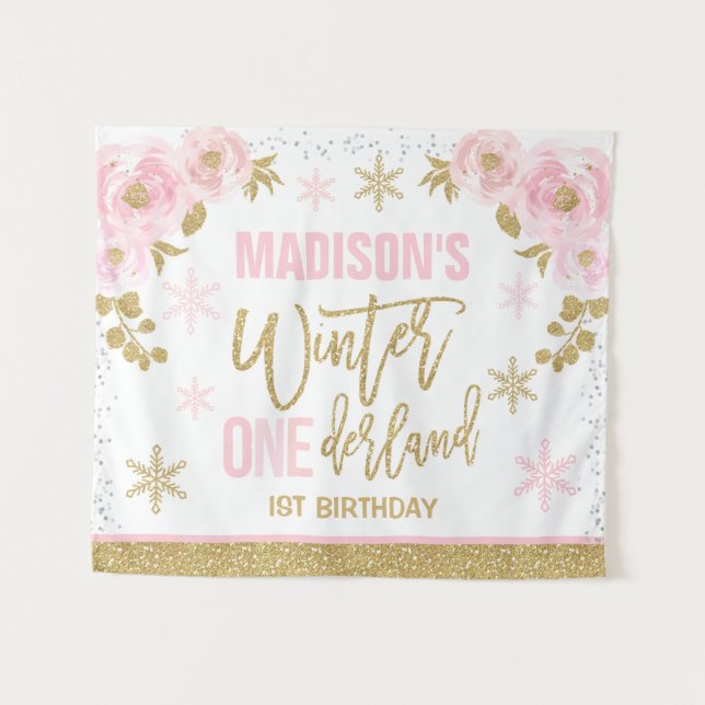 Tenture Bannière de fête d'anniversaire 1ère année Rose ON (Devant (Horizontal))