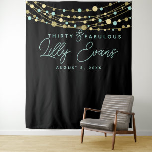 Tenture bannière de fête d'anniversaire étape teal et or