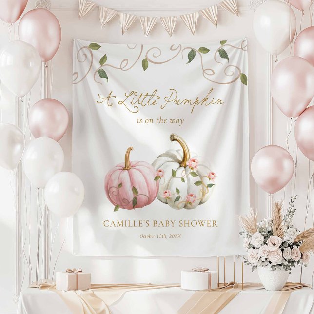 Tenture Bannière de fête de petite citrouille (A little Pumpkin Girl Baby Shower Backdrop)