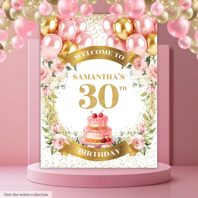 Tenture Bannière de fête en rose gold pour un 30e annivers (Adorable 30th Birthday Blush Gold Party Banner)