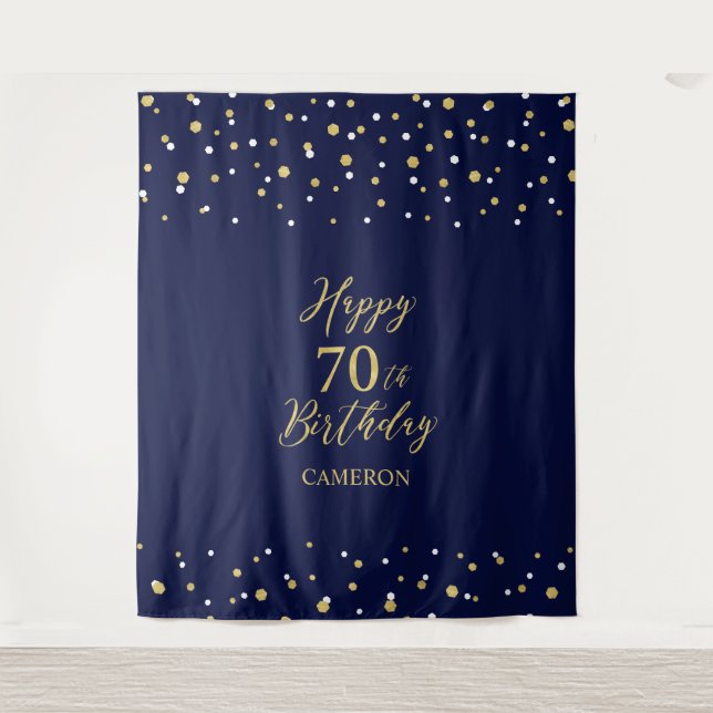 Tenture Bannière de fête pour 70 ans d'anniversaire Or et  (Devant)
