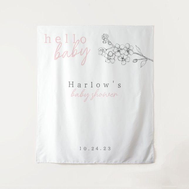 Tenture Bannière de fête prénatale Botanical Pink Hello Ba (Devant)