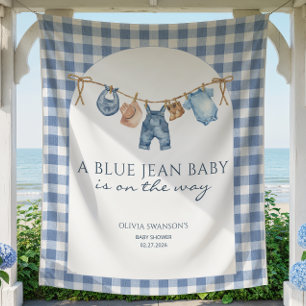 Tenture Bannière de fête prénatale en jean bleu Cowboy