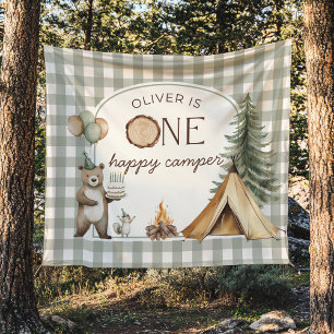 Tenture Bannière de fond d'anniversaire One Happy Camper 