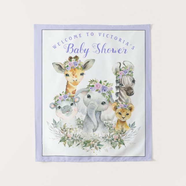 Tenture Bannière de fond de Baby Shower Purple Safari (Devant)