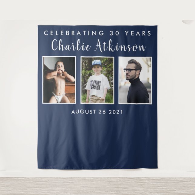 Tenture Bannière de fond de collage photo de 30 ans (Devant)